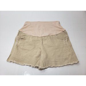 Jezero Womens Maternity Shorts Cutoffs Soft Stretch Waist Distressed Beige XL